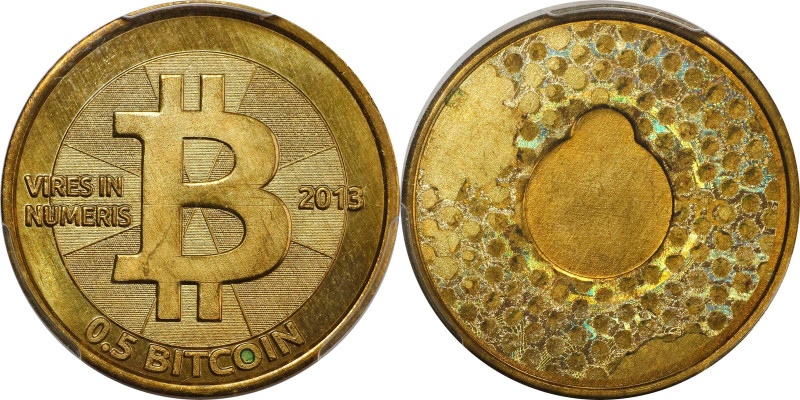 Redeemed 2013 Casascius 0.5 Bitcoin. Firstbits 124fBBib. Series 2. Brass. MS-66 ...