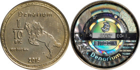 Redeemed 2015 Denarium 0.1 Bitcoin. Firstbits 1Fofw9oc. Serial No. E04124. Brass. MS-64 PL (ICG).
Redeemed and non-loaded. The smooth and glossy surf...