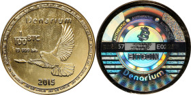 Unfunded 2015 Denarium 0.01 Bitcoin. Firstbits 1HueAyJQ. Serial No. E02257. Brass. MS-67 (ANACS).
Unfunded and non-loaded. The Denarium coins were he...
