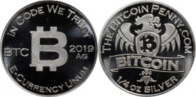2019 Bitcoin Penny Bitcoin-Themed Silver Token. Eagle Facing Right. 1/4oz .999 Fine Silver. MS-70 (ANACS).
Unfunded and non-loaded. A desirable treas...