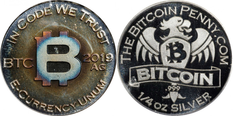 2019-AG Bitcoin Penny Co. Bitcoin-Themed Token. Doodle Series. Radiant B, Eagle ...