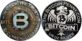 2019-AG Bitcoin Penny Co. Bitcoin-Themed Token. Doodle Series. Radiant B, Eagle Right. 1/4oz .999 Fine Silver. MS-67 PL (ICG).
Unfunded and non-loade...