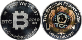2019-AG Bitcoin Penny Co. Bitcoin-Themed Token. Doodle Series. Radiant Eagle, Eagle Left. 1/4oz .999 Fine Silver. MS-68 PL (ICG).
Unfunded and non-lo...