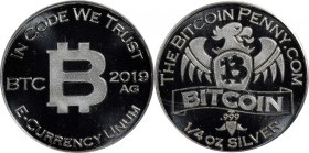 2019-AG Bitcoin Penny Co. Bitcoin-Themed Token. Eagle Right. Doodle Series. 1/4oz .999 Fine Silver. MS-67 PL (ICG).
Unfunded and non-loaded. This 201...