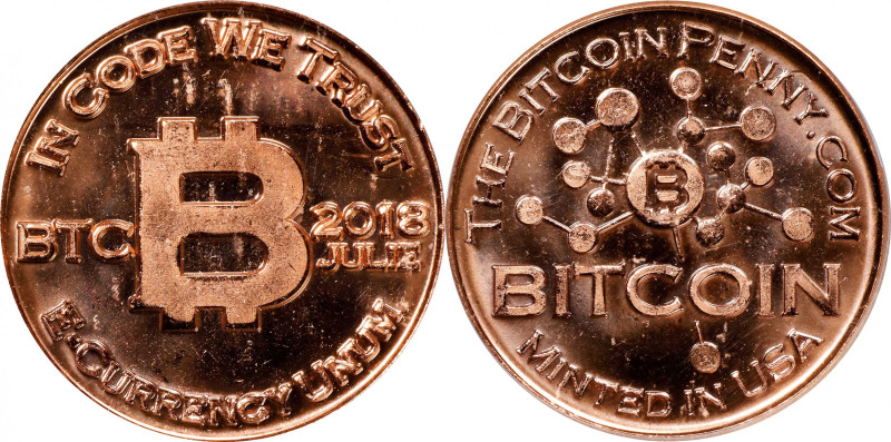 2018-JULIE Bitcoin Penny Co. Bitcoin-Themed Token. Node Reverse. Copper. MS-66 P...