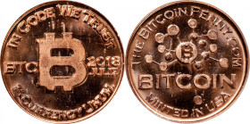 2018-JULIE Bitcoin Penny Co. Bitcoin-Themed Token. Node Reverse. Copper. MS-66 PL (ICG).
Unfunded and non-loaded. A handsome survivor from this minta...