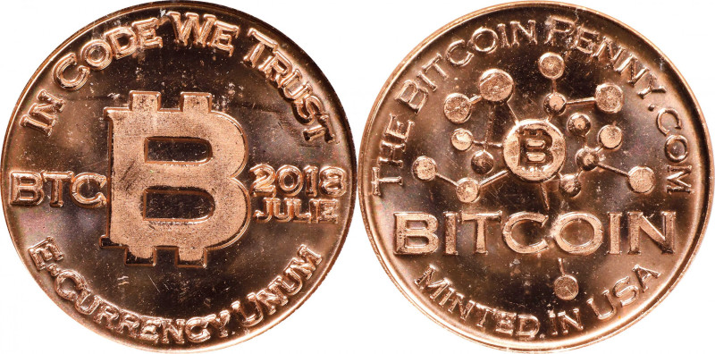 2018-JULIE Bitcoin Penny Co. Bitcoin-Themed Token. Node Reverse. Copper. MS-65 P...