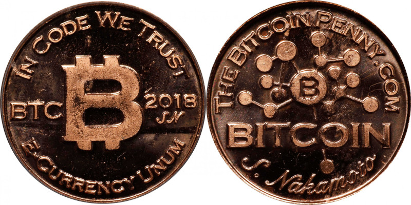 2018-SN Bitcoin Penny Co. Bitcoin-Themed Token. Satoshi Nakamoto Edition. Copper...