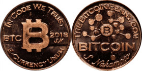 2018-SN Bitcoin Penny Co. Bitcoin-Themed Token. Satoshi Nakamoto Edition. Copper. MS-64 PL (ICG).
Unfunded and non-loaded. This special edition is me...