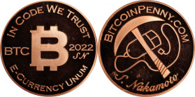 2022-SN Bitcoin Penny Co. "Oversized" Bitcoin-Themed Token. Copper. MS-67 PL (ICG)
Unfunded and non-loaded. This massive oversized Bitcoin Penny toke...