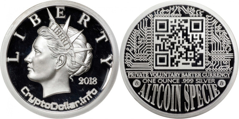 2018 Crypto Dollar "Altcoin Specie" Bitcoin-Themed Medal. Serial No. 115. Silver...