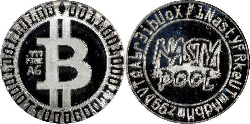 2014 Nasty Pool Bitcoin-Themed Silver Token. 1 Gram of .999 Fine Silver. MS-67 P...