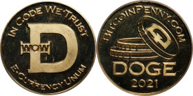 2021 Bitcoin Penny Co. Dogecoin-Themed Token. Brass. MS-67 PL (ICG).
Unfunded and non-loaded. A playful yet impressive Dogecoin-themed token struck i...