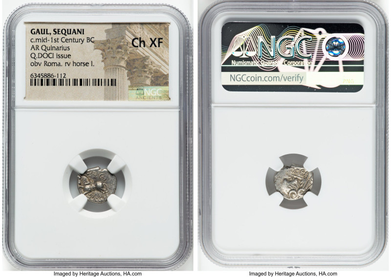 CENTRAL GAUL. Sequani. Ca. mid-1st century BC. AR quinarius (12mm, 3h). NGC Choi...