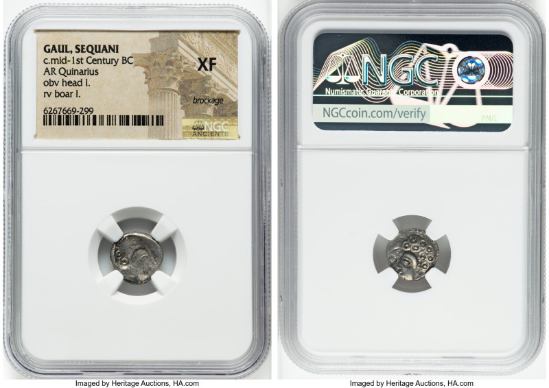 CENTRAL GAUL. Sequani. Ca. mid-1st century BC. AR quinarius (12mm, 12h). NGC XF,...