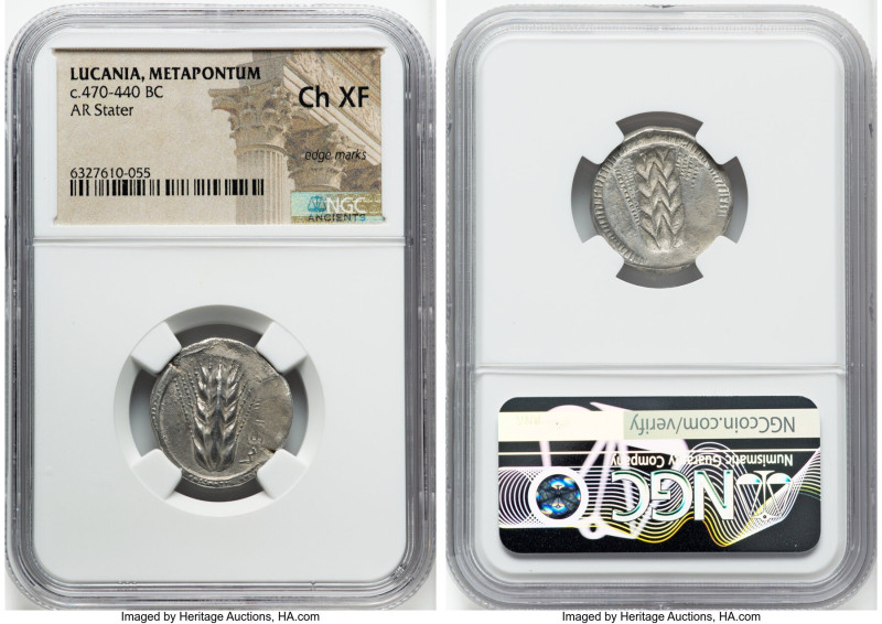 LUCANIA. Metapontum. Ca. 470-440 BC. AR stater (20mm, 6h). NGC Choice XF, edge m...