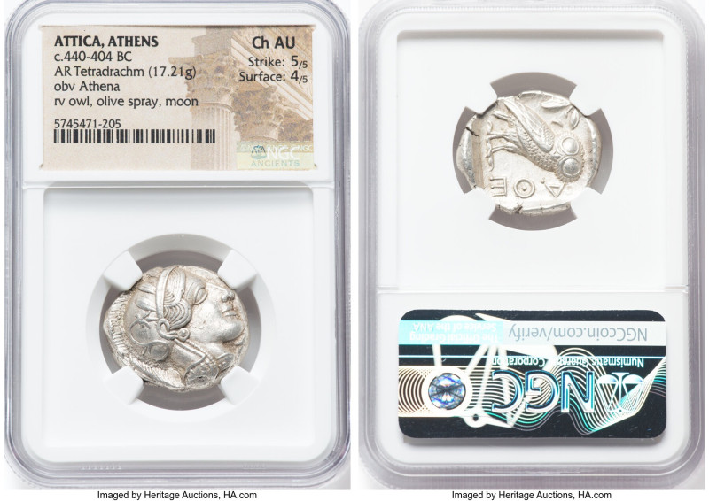 ATTICA. Athens. Ca. 440-404 BC. AR tetradrachm (24mm, 17.21 gm, 8h). NGC Choice ...