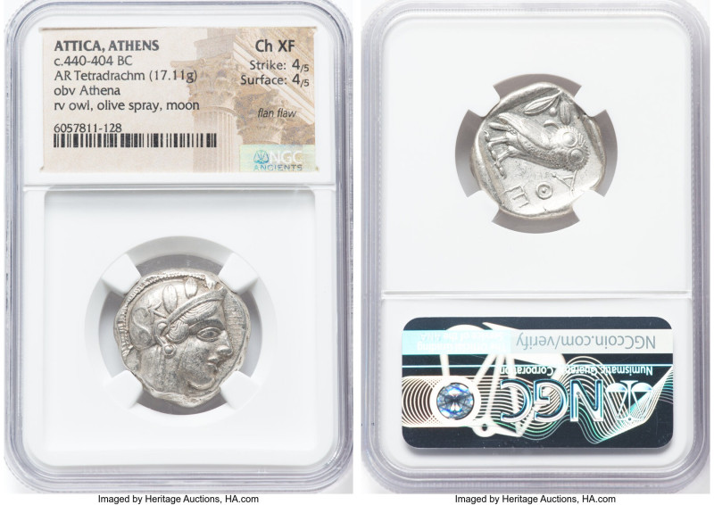 ATTICA. Athens. Ca. 440-404 BC. AR tetradrachm (23mm, 17.11gm, 8h). NGC Choice X...