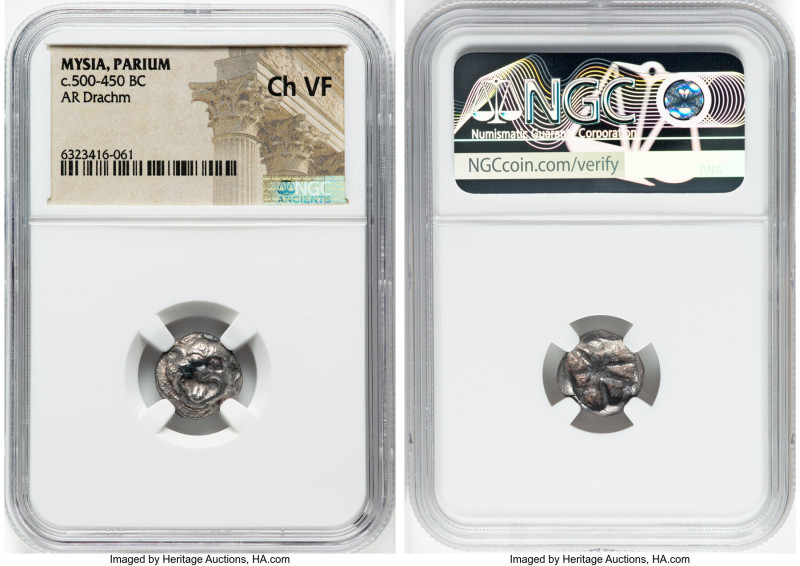 MYSIA. Parium. Ca. 500-450 BC. AR drachm (13mm). NGC Choice VF. Gorgoneion facin...