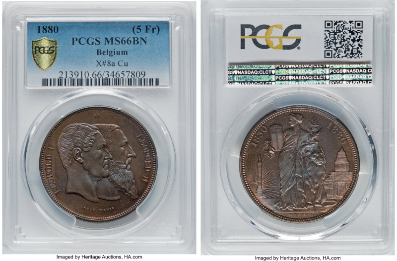 Leopold II 5 Francs 1880 MS66 Brown PCGS, KM-X8A. HID09801242017 © 2022 Heritage...