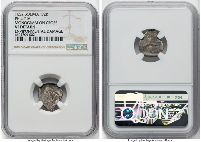 Philip IV Pair of Certified "Transitional" Cob 1/2 Real 1652 NGC, 1) 1/2 Real - ...