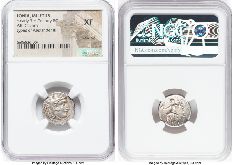 IONIA. Miletus. Ca. early 3rd century BC. AR drachm (17mm, 11h). NGC XF, brushed...