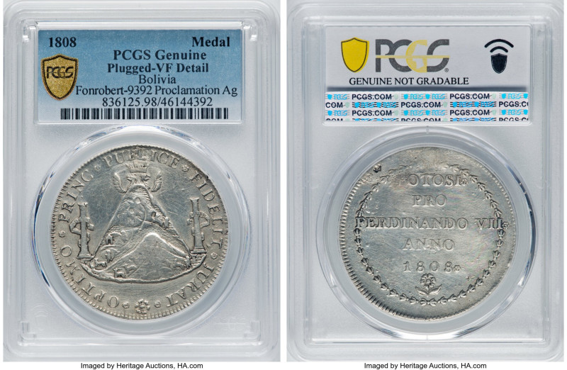 Ferdinand VII silver "Proclamation" Medal of 8 Reales 1808 VF Details (Plugged) ...