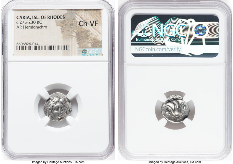 CARIAN ISLANDS. Rhodes. Ca. 275-230 BC. AR hemidrachm (15mm, 11h). NGC Choice VF...