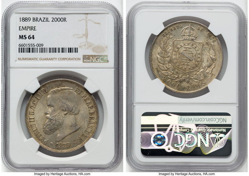 Pedro II 2000 Reis 1889 MS64 NGC, KM485. HID09801242017 © 2022 Heritage Auctions...