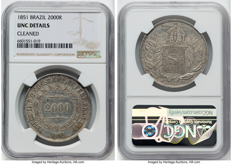 Pedro II 4-Piece Lot of Certified 2000 Reis UNC Details (Cleaned) NGC, 1) 2000 R...