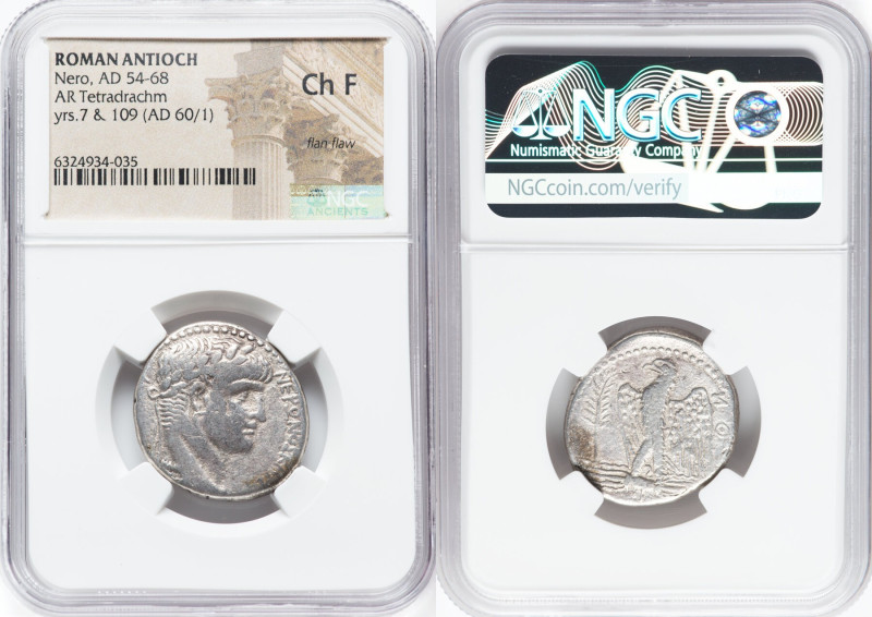 SYRIA. Antioch. Nero (AD 54-68). AR tetradrachm (25mm, 12h). NGC Choice Fine, fl...