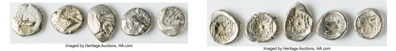 ANCIENT LOTS. Greek. Caria. Halicarnassus. Ca. 510-480 BC. Lot of five (5) AR he...