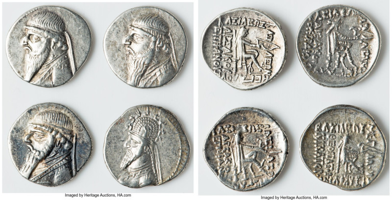 ANCIENT LOTS. Greek. Parthian Kingdom. Lot of four (4) AR drachms. Choice VF. In...