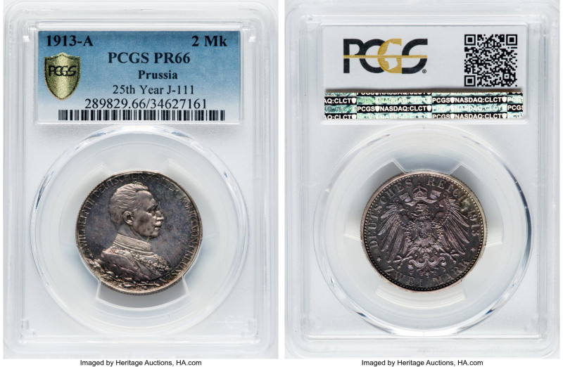 Prussia. Wilhelm II Proof "Silver Jubilee" 2 Mark 1913-A PR66 PCGS, Berlin mint,...