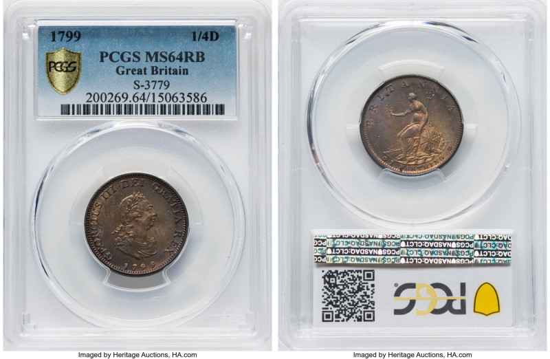 George III Farthing 1799 MS64 Red and Brown PCGS, KM646, S-3779. HID09801242017 ...