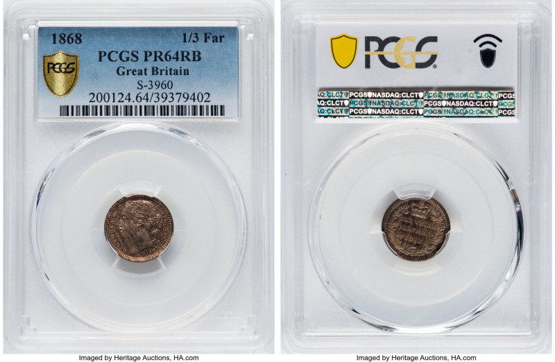 Victoria Proof 1/3 Farthing 1868 PR64 Red and Brown PCGS, KM750, S-3960. Sold wi...