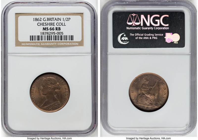 Victoria 1/2 Penny 1862 MS66 Red and Brown NGC, KM748.2. Ex. Cheshire Collection...