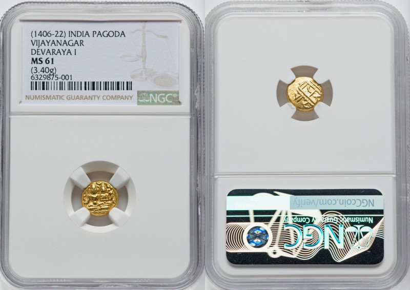 Vijayanagar. Devaraya I gold Pagoda ND (1406-1422) MS61 NGC, Fr-352, Mitch-879. ...