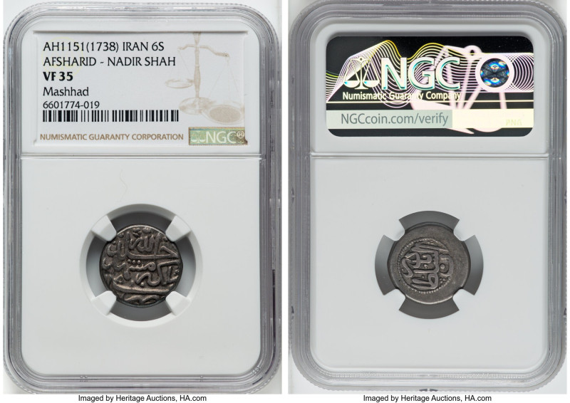 Afsharid. Nadir Shah. 4-Piece Lot of Certified 6 Shahi AH 1151 (1738/1739) NGC, ...