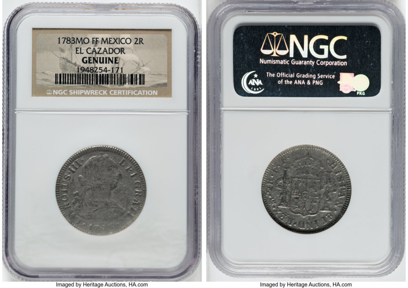 Charles III 2 Reales 1783 Mo-FF Genuine NGC, Mexico City mint, KM88.2. El Cazado...