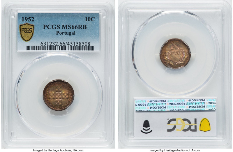 Republic 10 Centavos 1952 MS66 Red and Brown PCGS, KM583. Key date in series. HI...