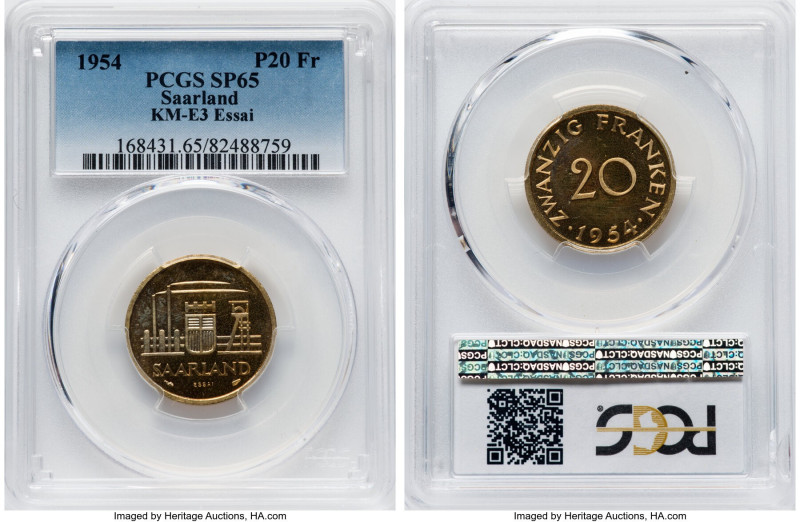 Republic Essai Specimen 20 Franken 1954-(a) SP65 PCGS, Paris mint, KM-E3. HID098...