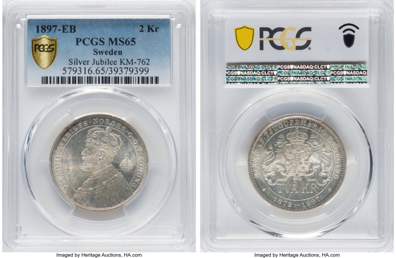 Oscar II "Silver Jubilee" 2 Kronor 1897-EB MS65 PCGS, KM762. HID09801242017 © 20...