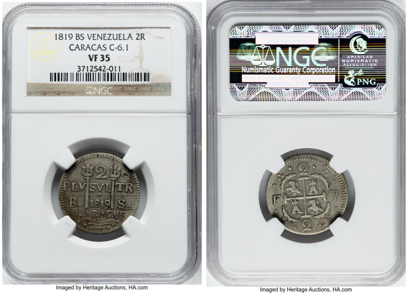 Caracas. Provincial 2 Reales 1819-BS VF35 NGC, Caracas mint, KM-C6.1. HID0980124...