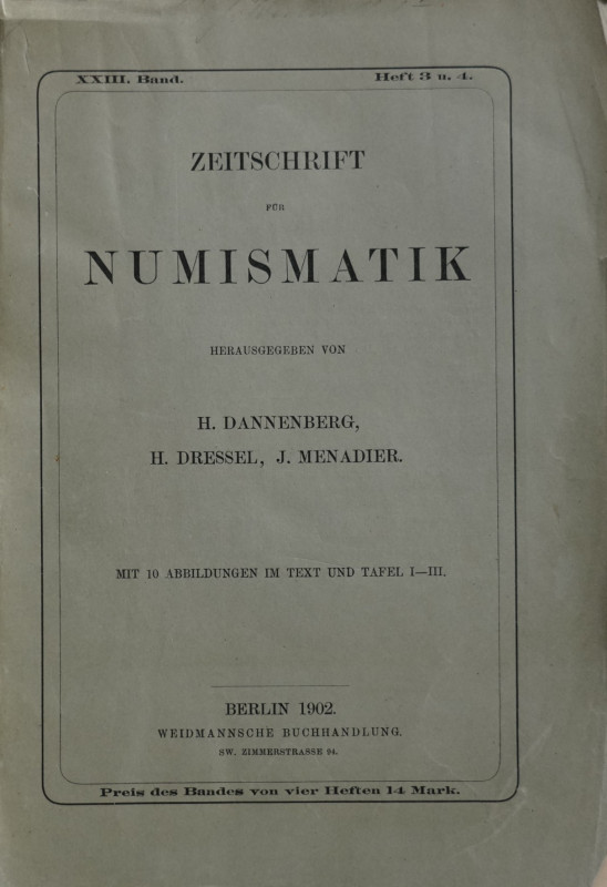 Zeitschriften. Zeitschrift für Numismatik, Berlin.


Band 23 Heft 3 und 4 (19...