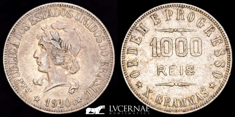 Laureate liberty head left, date below flanked by stars.
Lettering: REPUBLICA DO...