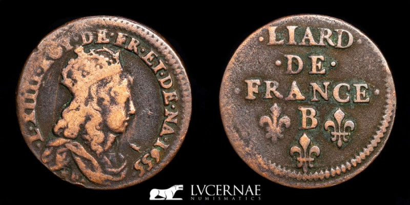 France 
Liard - Louis XIV (1643-1715)
1655 
Copper • 3.53 g • ⌀ 22 mm
Dy# 1588, ...