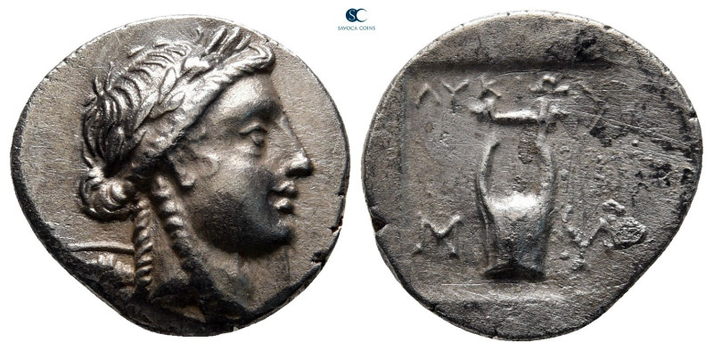 Lycia. Lycian League, Myra circa 167-81 BC. 
Drachm AR

16 mm, 2,48 g



...