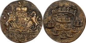 1739 Admiral Vernon Medal. Porto Bello with No Portrait. Adams-Chao PB 2-B, M-G 21. Rarity-7. Copper. Extremely Fine.
38.5 mm.
Collector tags with a...