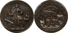 1739 Admiral Vernon Medal. Porto Bello with Vernon's Portrait and Icons. Adams-Chao PBvi 5-E, M-G 96. Rarity-5. Bronze. Very Fine.
40.4 mm.
Acquired...